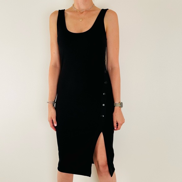 UO urban outfitters ribbed Addy Snap-Button Bodycon Midi Tank Dress - Picture 2 of 12